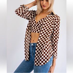Brown and cream checkered top